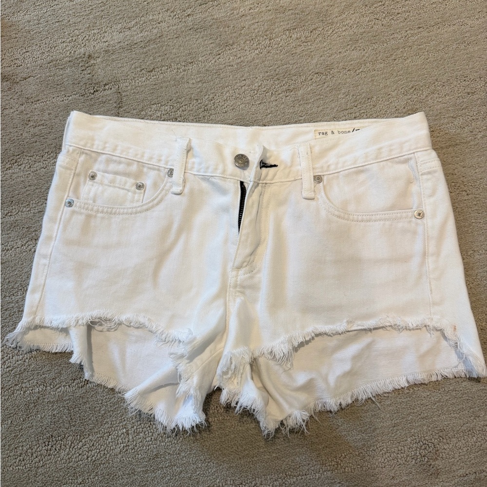 rag & bone White Distressed Frayed Denim Cutoff Shorts